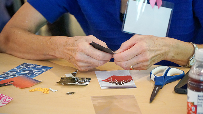 Close-up detail of the ‘Collage Luggage Tag with Washi Paper’ workshop